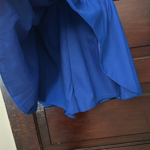 Asymmetrical Colbalt Blue Flouncy Deep V Romper - Picture 2 of 4